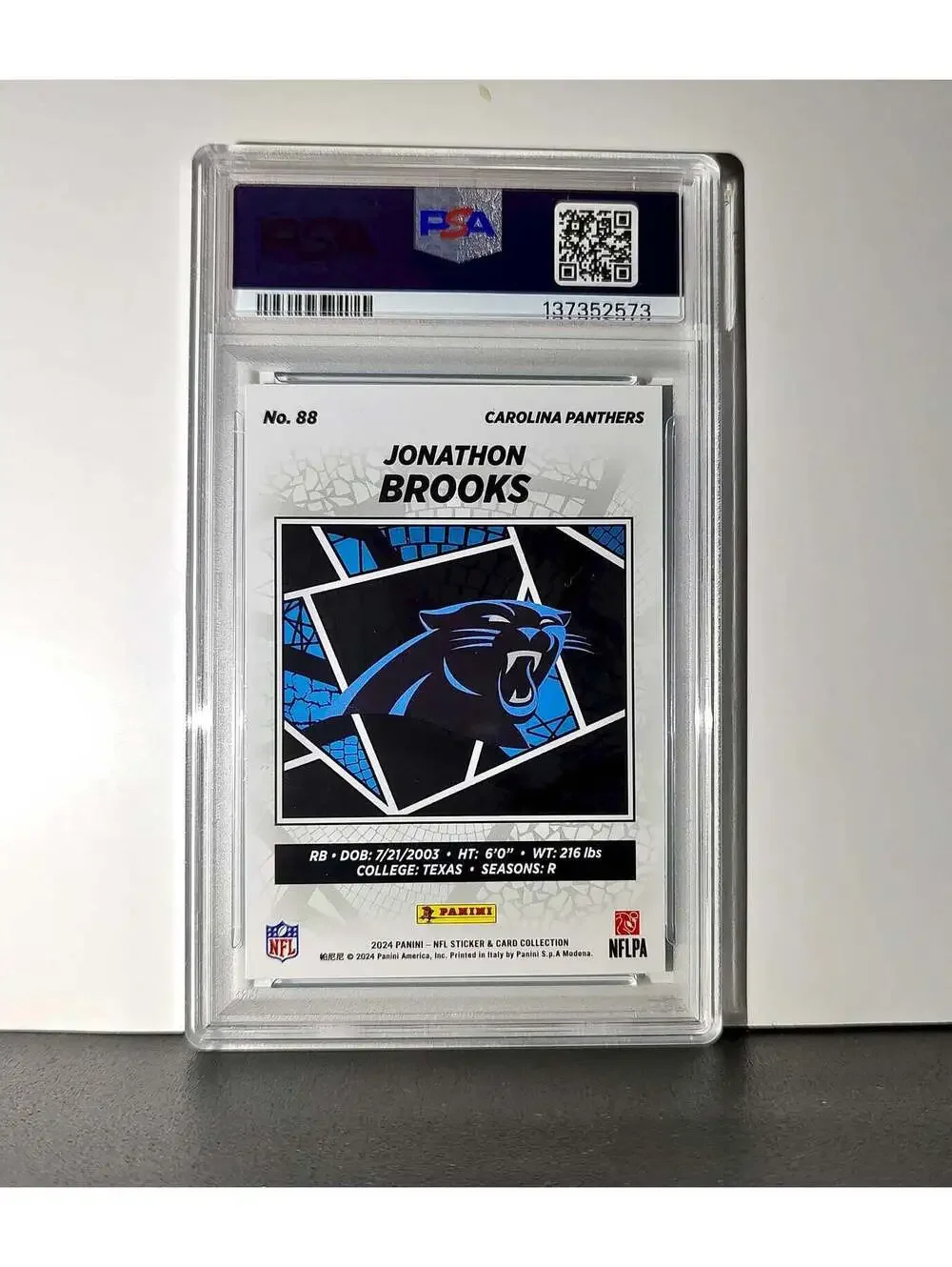 Jonathan Brooks Rookie 2024 Panini Sticker Collection 6/349 #88 Blue Foil PSA 9